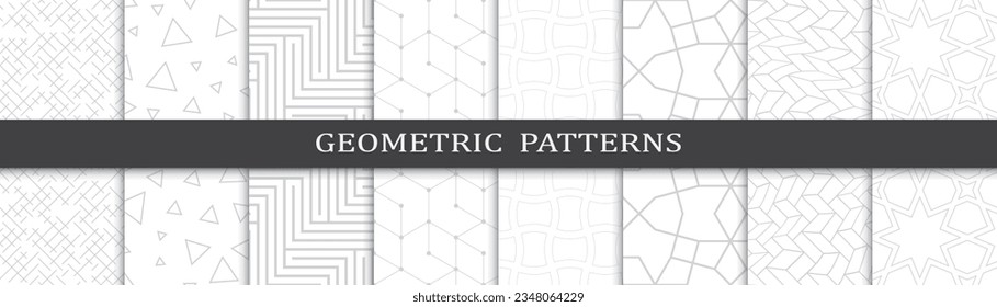 Set of geometric fashion grey  patterns. Abstract geometric graphic design  pattern print. Seamless geometric grey lines fashion pattern.