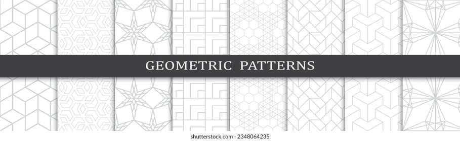 Set of geometric fashion grey  patterns. Abstract geometric graphic design  pattern print. Seamless geometric grey lines fashion pattern.