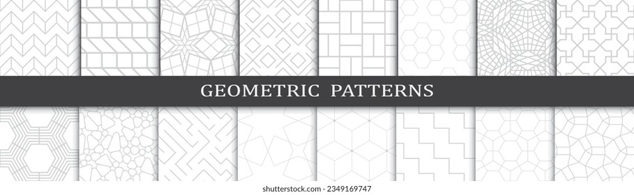 Conjunto de patrones geométricos grises de moda. Resumen de la impresión de patrones de diseño gráfico geométrico. Patrón de moda de líneas grises geométricas sin inconveniente.
