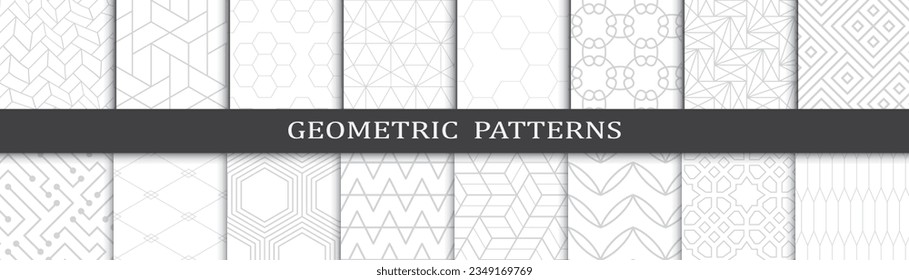 Conjunto de patrones geométricos grises de moda. Resumen de la impresión de patrones de diseño gráfico geométrico. Patrón de moda de líneas grises geométricas sin inconveniente.