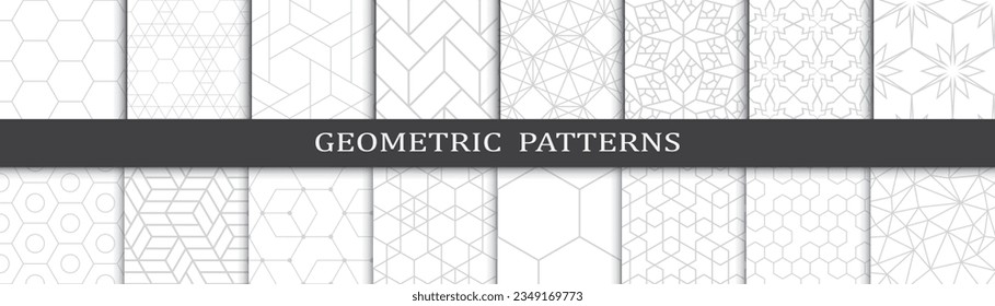 Conjunto de patrones geométricos grises de moda. Resumen de la impresión de patrones de diseño gráfico geométrico. Patrón de moda de líneas grises geométricas sin inconveniente.
