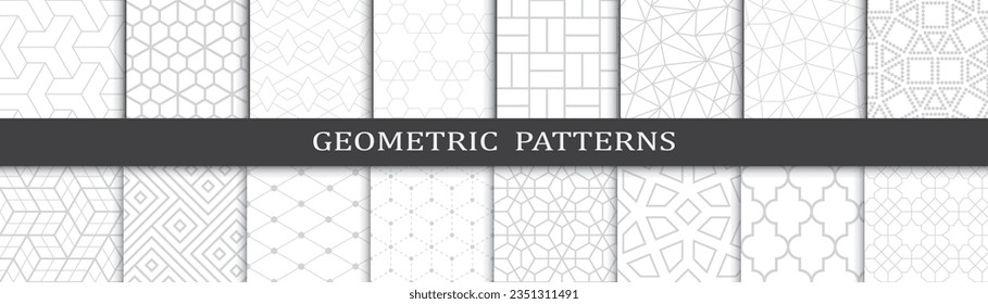 Set of geometric fashion grey  patterns. Abstract geometric graphic design  pattern print. Seamless geometric grey lines fashion pattern.