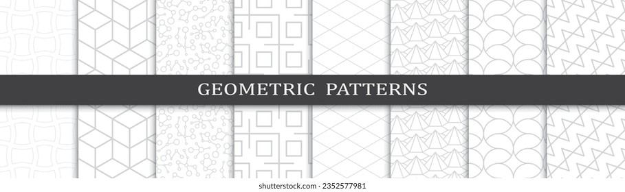 Set of geometric fashion grey  patterns. Abstract geometric graphic design  pattern print. Seamless geometric grey lines fashion pattern.