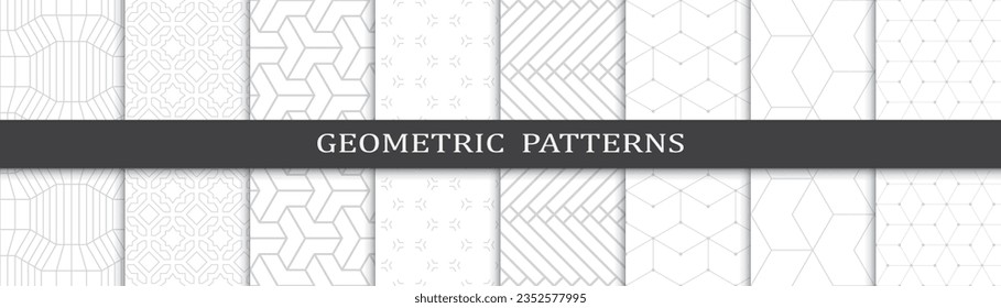 Set of geometric fashion grey  patterns. Abstract geometric graphic design  pattern print. Seamless geometric grey lines fashion pattern.