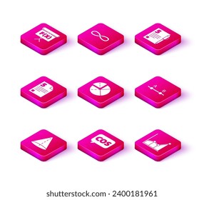 Set Geometric figure Cone, Mathematics function cosine, Test or exam sheet, Graph, schedule, chart, diagram, and pen and Infinity icon. Vector