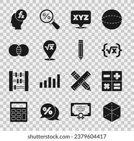 Set Geometric figure Cube, Calculator, Square root of x glyph, XYZ Coordinate system, Mathematics sets A and B, Function mathematical symbol and Pencil icon. Vector - Powered by Shutterstock - Get 15% off with code: PIKWIZARD15
