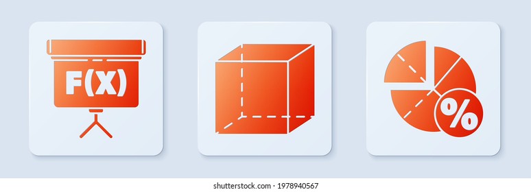 Set Geometric figure Cube, Chalkboard and Graph, schedule, chart, diagram. White square button. Vector