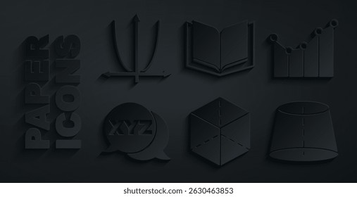 Set Geometric figure Cube, Graph, schedule, chart, diagram, XYZ Coordinate system, Open book and  icon. Vector
