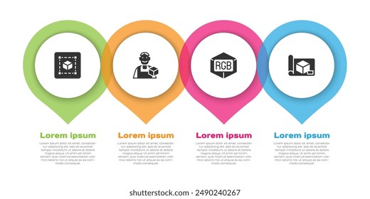 Set Geometric figure Cube, Graphic designer, RGB and CMYK color mixing and Graphing paper for engineering. Business infographic template. Vector