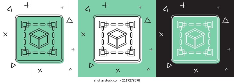 Set Geometric figure Cube icon isolated on white and green, black background. Abstract shape. Geometric ornament.  Vector