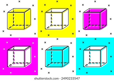 Set Geometric figure Cube icon isolated on color background. Abstract shape. Geometric ornament.  Vector Illustration