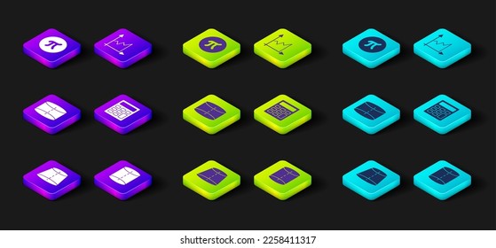 Set Geometric figure, Cylinder, Calculator, Graph, schedule, chart, diagram and Pi symbol icon. Vector