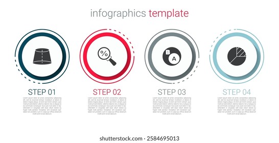 Set Geometric figure, Magnifying glass with percent, Subsets, math, is subset of b and Pie chart infographic. Business infographic template. Vector