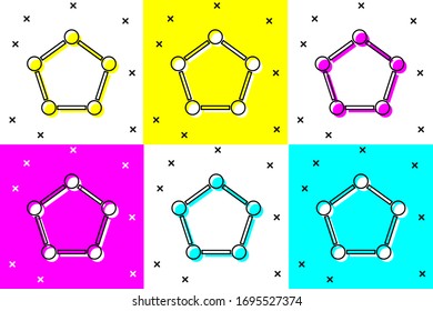 Set Geometric figure Pentagonal prism icon isolated on color background. Abstract shape. Geometric ornament.  Vector Illustration