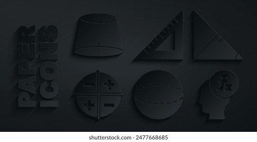 Set Geometric figure Sphere, Angle bisector of a triangle, XYZ Coordinate system, Function mathematical symbol, Triangular ruler and  icon. Vector