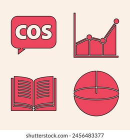 Set Geometric figure Sphere, Mathematics function cosine, Graph, schedule, chart, diagram and Open book icon. Vector