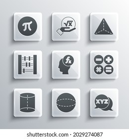 Set Geometric figure Sphere, XYZ Coordinate system, Calculator, Function mathematical symbol, Abacus, Pi and Tetrahedron icon. Vector