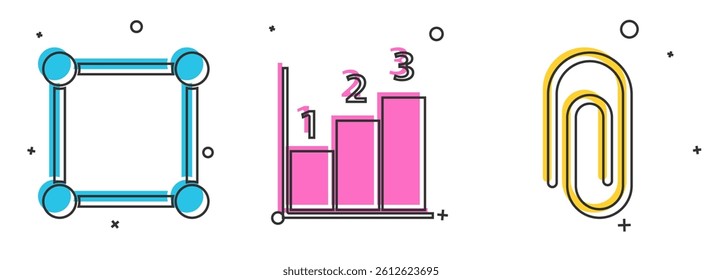 Set Geometric figure Square, Graph, schedule, chart, diagram and Paper clip icon. Vector