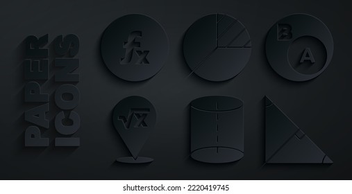 Set Geometric Figure, Subsets, Math, A Is Subset Of B, Square Root X Glyph, Angle Bisector Triangle, Pie Chart Infographic And Function Mathematical Symbol Icon. Vector