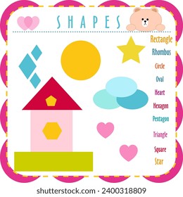 Set of geometric figures. Comic cartoon characters for children shapes education. Basic geometric shapes. Vector illustration