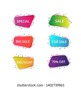 Set of geometric flat banners. Modern abstract gradient shapes suitable for sale promotion, discount title frame, or business element.
