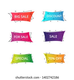 Set of geometric flat banners. Modern abstract gradient shapes suitable for sale promotion, discount title frame, or business element.
