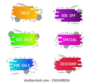 Set of geometric flat banners. Modern abstract gradient shapes suitable for sale promotion, discount title frame, or business element. 