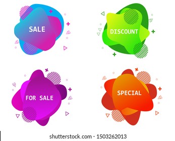 Set of geometric flat banners. Modern abstract gradient shapes suitable for sale promotion, discount title frame, or business element. 