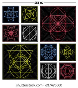 Set of geometric and floral linear monogram design. Line art elements. Vector 
illustration