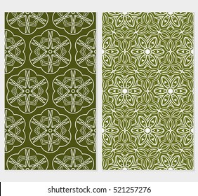 set of geometric floral ornament. seamless pattern. green color. vector illustration.