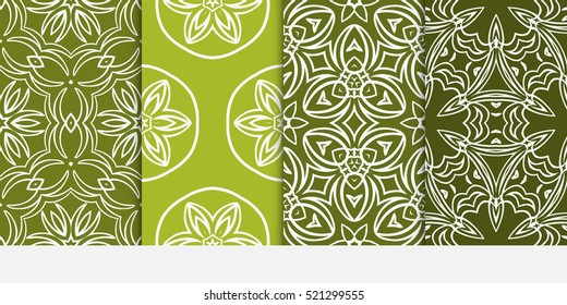 set of geometric floral ornament. seamless pattern. green color. vector illustration.