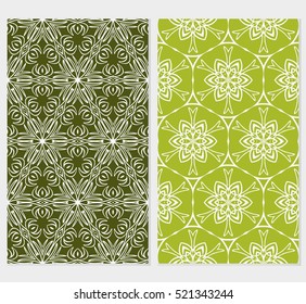 set of geometric floral ornament. seamless pattern. green color. vector illustration.