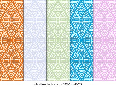 set of geometric floral pattern on color background. vector illustration. for design, wallpaper