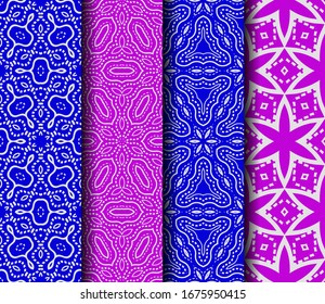 Reihe von geometrischen, floralen, nahtlosen Mustern Hintergrund. Luxuriöse Textur für Tapeten, Einladung. Vektorillustration.