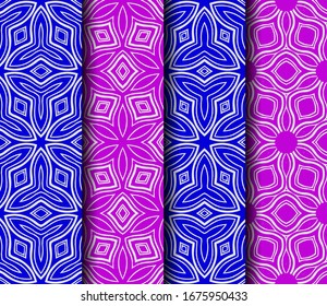 Reihe von geometrischen, floralen, nahtlosen Mustern Hintergrund. Luxuriöse Textur für Tapeten, Einladung. Vektorillustration.