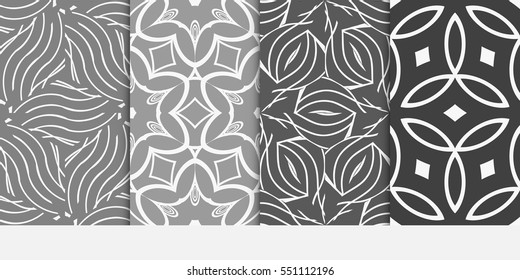 set of geometric floral seamless pattern background. Luxury texture for wallpaper, invitation. Vector illustration. grey, white color.