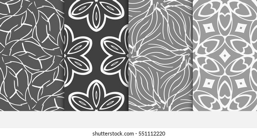 set of geometric floral seamless pattern background. Luxury texture for wallpaper, invitation. Vector illustration. grey, white color.
