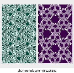 set of geometric floral seamless pattern. Luxury texture for wallpaper, invitation. Vector illustration. green, purple background