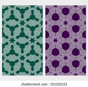 set of geometric floral seamless pattern. Luxury texture for wallpaper, invitation. Vector illustration. green, purple background