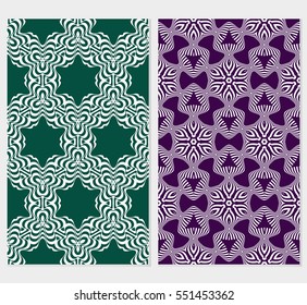 set of geometric floral seamless pattern. Luxury texture for wallpaper, invitation. Vector illustration. green, purple background