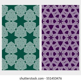 set of geometric floral seamless pattern. Luxury texture for wallpaper, invitation. Vector illustration. green, purple background