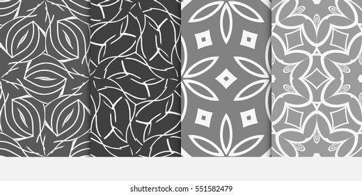 set of geometric floral seamless pattern background. Luxury texture for wallpaper, invitation. Vector illustration. grey, white color.