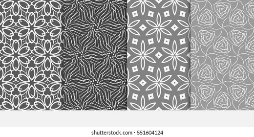 set of geometric floral seamless pattern background. Luxury texture for wallpaper, invitation. Vector illustration. grey, white color.