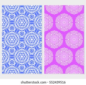 set of geometric floral seamless pattern. Luxury texture for wallpaper, invitation. Vector illustration. blue, pink background
