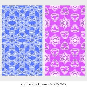 set of geometric floral seamless pattern. Luxury texture for wallpaper, invitation. Vector illustration. blue, pink background
