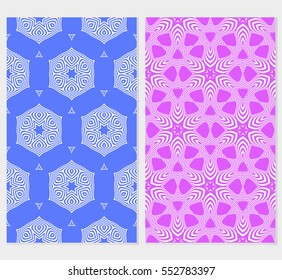 set of geometric floral seamless pattern. Luxury texture for wallpaper, invitation. Vector illustration. blue, pink background