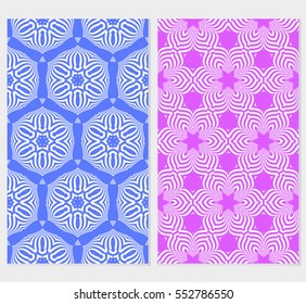 set of geometric floral seamless pattern. Luxury texture for wallpaper, invitation. Vector illustration. blue, pink background