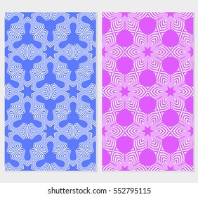 set of geometric floral seamless pattern. Luxury texture for wallpaper, invitation. Vector illustration. blue, pink background