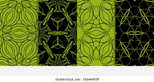 set of geometric floral seamless pattern background. Luxury texture for wallpaper, invitation. Vector illustration. black, green color.