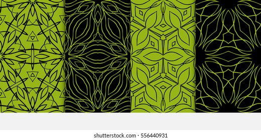 set of geometric floral seamless pattern background. Luxury texture for wallpaper, invitation. Vector illustration. black, green color.